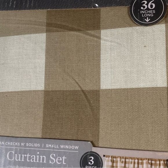 Better Homes & Gardens Tan Checkered 3 Piece Curtain Set New W/Tags - Picture 5 of 6